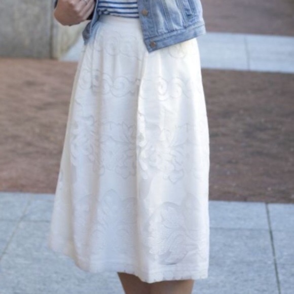 J. Crew Dresses & Skirts - J. CREW Midi Skirt A-Line White Ornate Lace 8